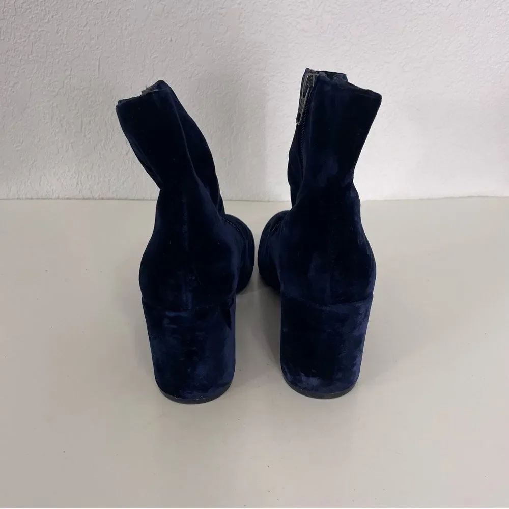 ASH Navy Blue Velvet Block Heel Booties - Picture 4 of 7